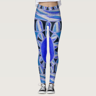 SUN SOLAR ENERGIE Abstrakt Geometric White Blue Leggings