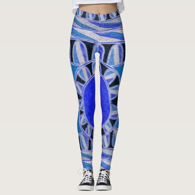 SUN SOLAR ENERGIE Abstrakt Geometric White Blue Leggings (Vorderseite)