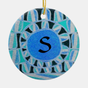 SUN SOLAR ENERGIE MONOGRAM Aquamarines Aqua Blue B Keramikornament
