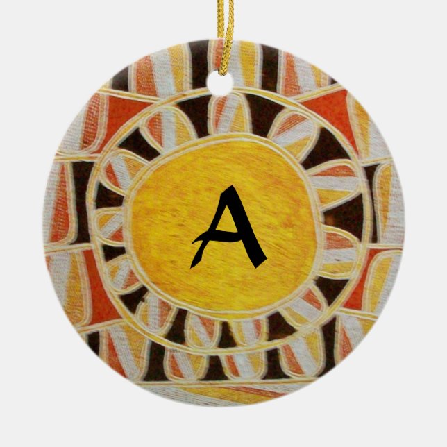 SUN SOLAR ENERGIE MONOGRAM Gelb orange rot schwarz Keramik Ornament (Vorne)