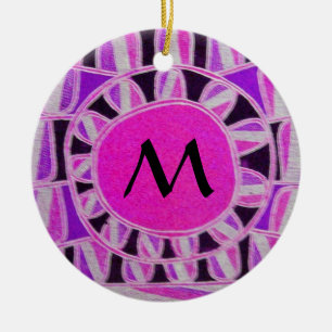 SUN SOLAR ENERGY MONOGRAM Pink Purple Blue Black Keramik Ornament
