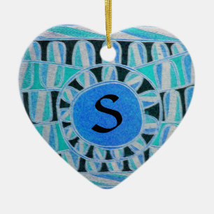 SUN SOLAR ENERGY VALENTINE'S DAY HEART MONOGRAM KERAMIK ORNAMENT