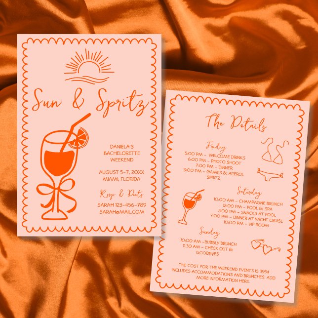 Sun & Spritz Hand Drawn Bachelorette Wochenende Einladung (Sun & Spritz Hand Drawn Bachelorette Weekend Invitation)