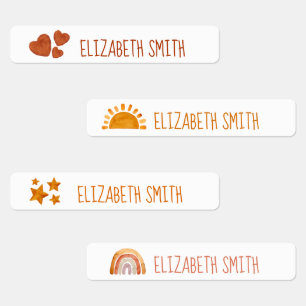 Sun, Star, Herz und Regenbogen Kinder Namensschule Etiketten