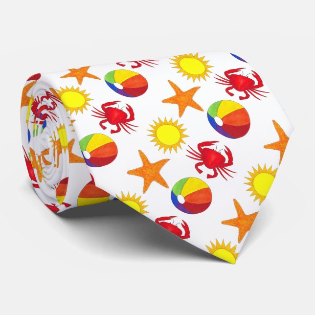 Sun Starfish Crab Beachball Beach Krawatte (Gerollt)
