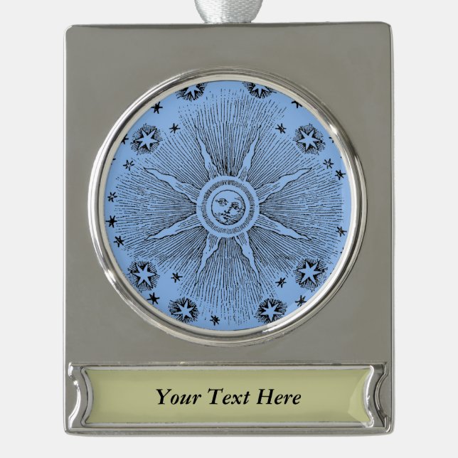 Sun Stars Antiquitäten Night Sky Mittelalterliches Banner-Ornament Silber (Vorderseite)