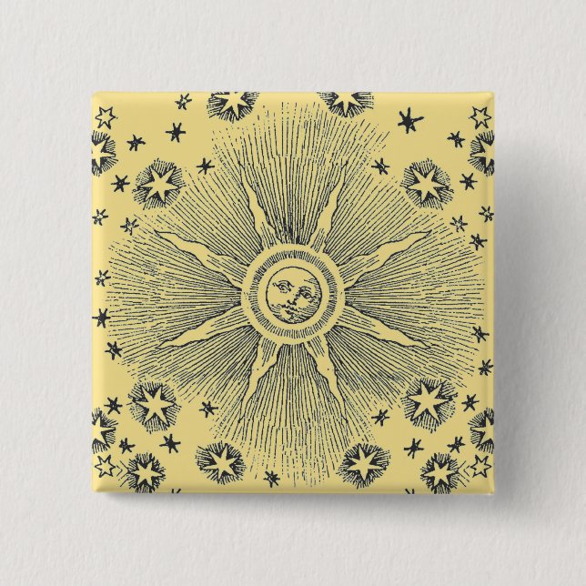 Sun Stars Antiquitäten Night Sky Mittelalterliches Button (Vorderseite)