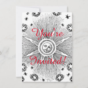 Sun Stars Antiquitäten Night Sky Mittelalterliches Einladung