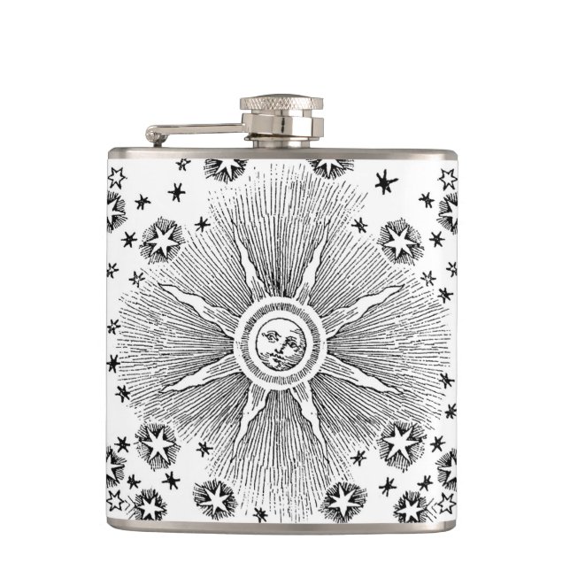 Sun Stars Antiquitäten Night Sky Mittelalterliches Flachmann (Vorderseite)