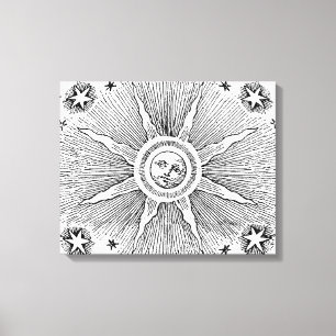 Sun Stars Antiquitäten Night Sky Mittelalterliches Leinwanddruck