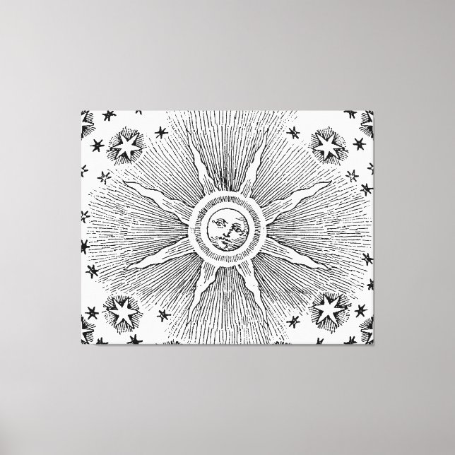 Sun Stars Antiquitäten Night Sky Mittelalterliches Leinwanddruck (Vorderseite)