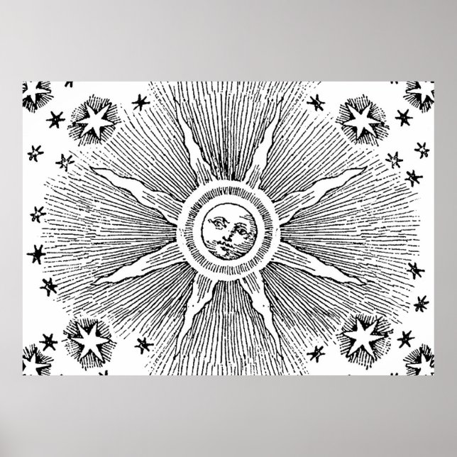 Sun Stars Antiquitäten Night Sky Mittelalterliches Poster (Vorne)