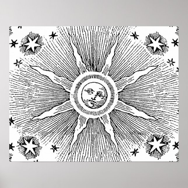 Sun Stars Antiquitäten Night Sky Mittelalterliches Poster (Vorne)