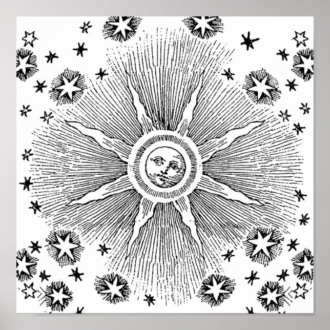 Sun Stars Antiquitäten Night Sky Mittelalterliches Poster (Vorne)