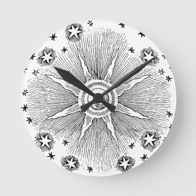 Sun Stars Antiquitäten Night Sky Mittelalterliches Runde Wanduhr (Vorderseite)