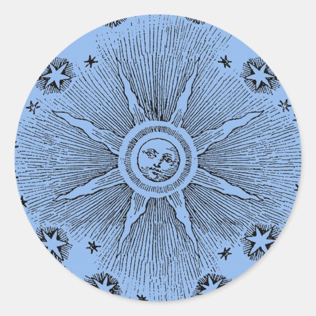Sun Stars Antiquitäten Night Sky Mittelalterliches Runder Aufkleber (Vorderseite)