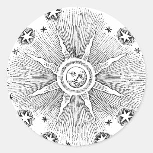 Sun Stars Antiquitäten Night Sky Mittelalterliches Runder Aufkleber
