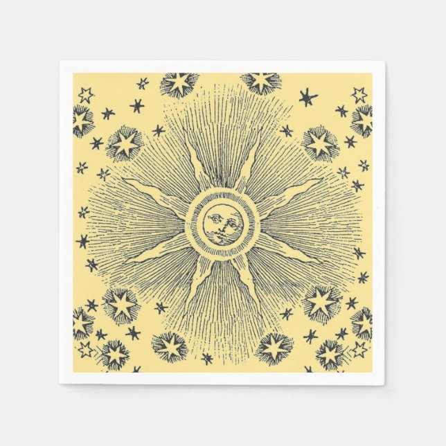 Sun Stars Antiquitäten Night Sky Mittelalterliches Serviette (Vorderseite)