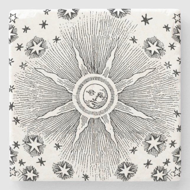 Sun Stars Antiquitäten Night Sky Mittelalterliches Steinuntersetzer (Vorderseite)