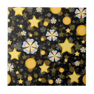 Sun Stars Blume Glitzer Black Design Fliese