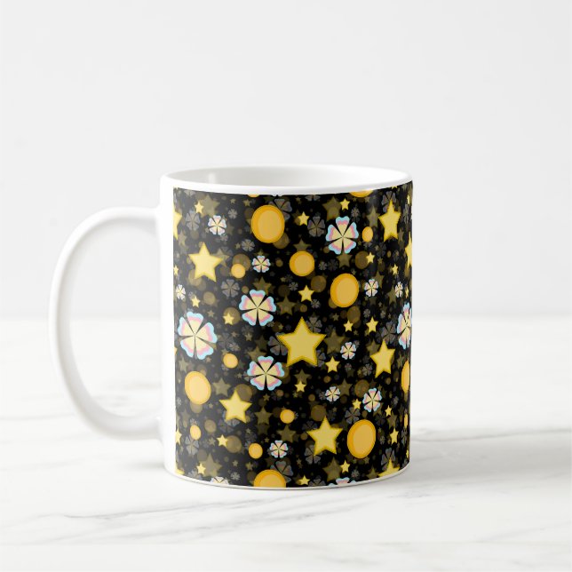 Sun Stars Blume Glitzer Black Design Kaffeetasse (Links)