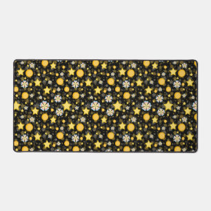 Sun Stars Blume Glitzer Black Design Schreibtischunterlage