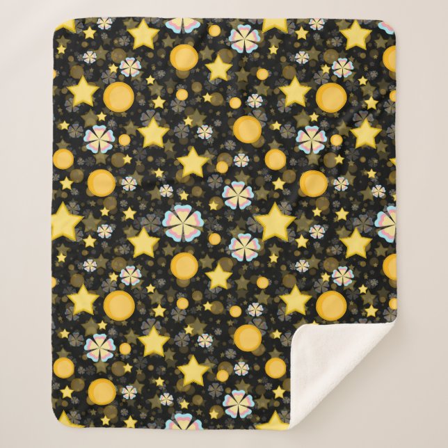 Sun Stars Blume Glitzer Black Design Sherpadecke (Vorderseite)