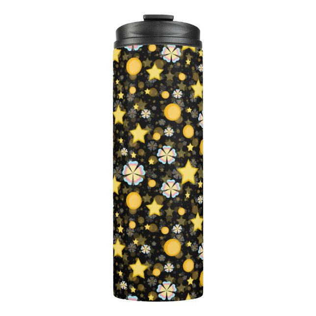 Sun Stars Blume Glitzer Black Design Thermosbecher (Vorderseite)