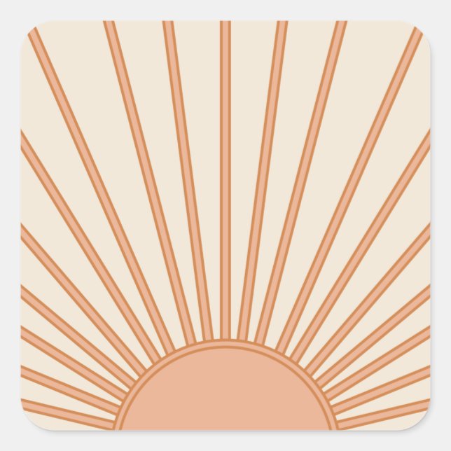 Sun Sunrise Earth Tones Terracotta Retro Sunshine Quadratischer Aufkleber (Vorderseite)
