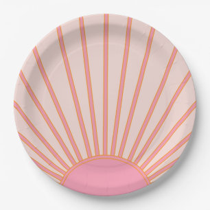 Sun Sunrise Pink Abstrakt Retro Sunshine Pappteller