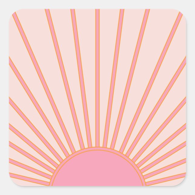 Sun Sunrise Pink Abstrakt Retro Sunshine Quadratischer Aufkleber (Vorderseite)