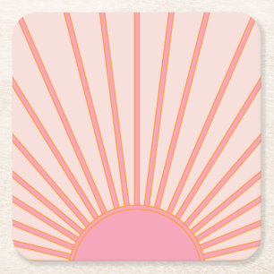 Sun Sunrise Pink Abstrakt Retro Sunshine Rechteckiger Pappuntersetzer