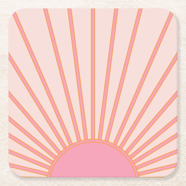 Sun Sunrise Pink Abstrakt Retro Sunshine Rechteckiger Pappuntersetzer (Vorderseite)