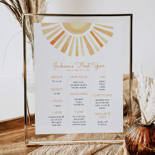 Sun Sunshine Erster Geburtstag Meilenstein Geburts Poster