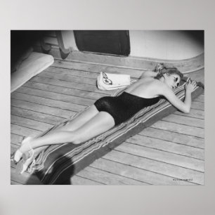 Sun Tanning Woman Poster
