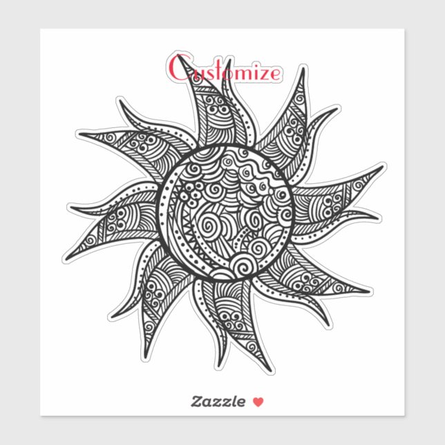 Sun Tattoo Thunder_Cove im Henna-Stil Aufkleber (Blatt)