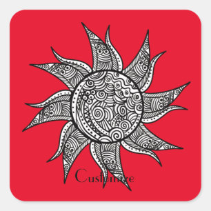 Sun Tattoo Thunder_Cove im Henna-Stil Quadratischer Aufkleber