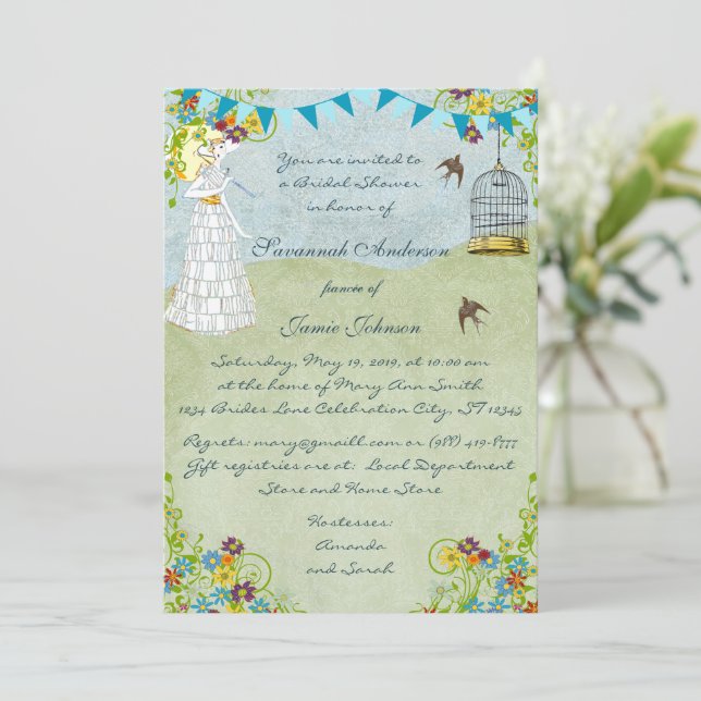 Sun Umbrella Bunting Garden Brautparty Einladung (Stehend Vorderseite)