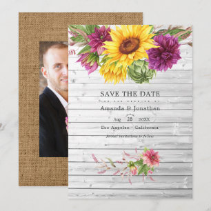 Sun und Burgund Pflaumen Rustikales Hochzeitssembl Save The Date