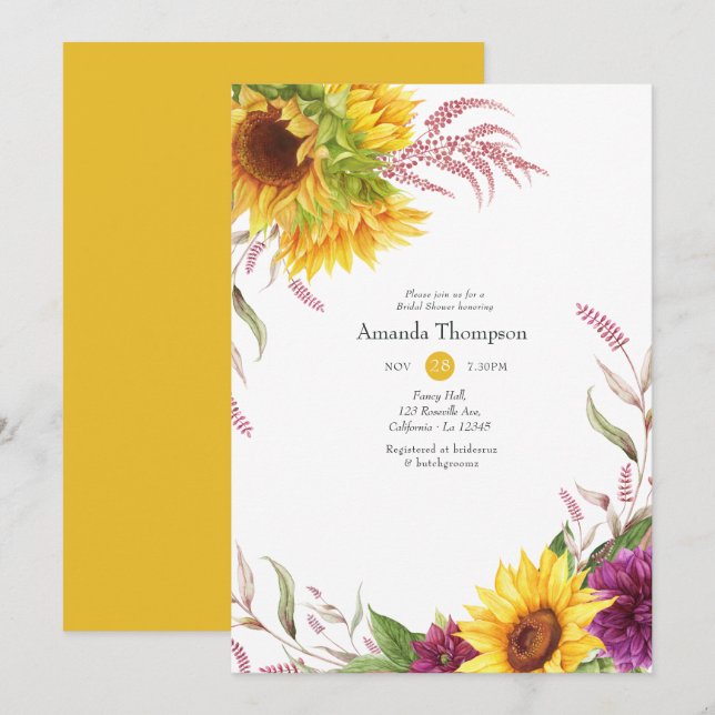 Sun und Burgund Plum Brautparty Einladung (Vorne/Hinten)