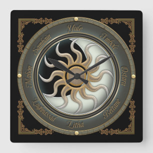 Sun und Mond-heidnische Rad-Wanduhr Quadratische Wanduhr