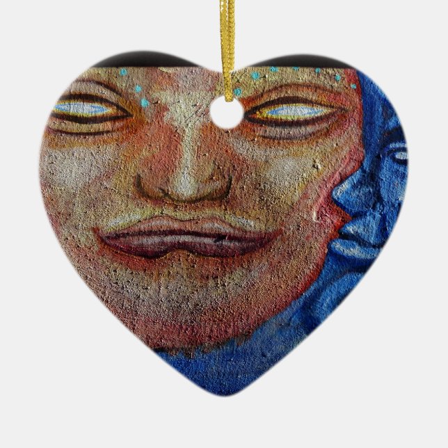 Sun und Moon Face Graffiti Keramikornament (Vorne)