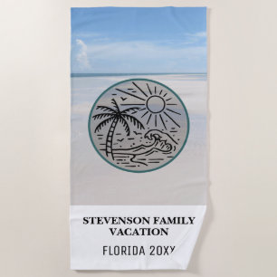 Sun- und Spaß-Familien-Ferien-Palme-Sand-Himmel Strandtuch
