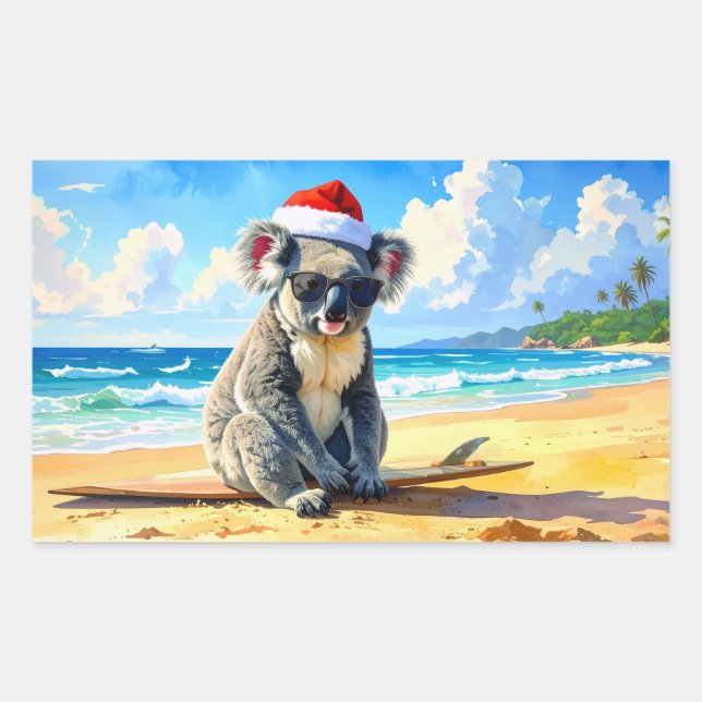 Sun und Surf Koala Weihnachtsmannmütze Ein Aussie  Rechteckiger Aufkleber (Vorderseite)