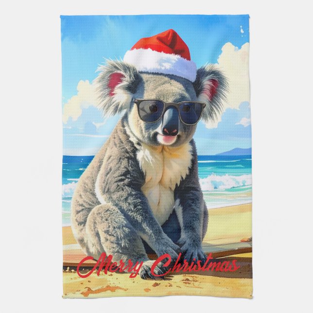 Sun und Surf Koala Weihnachtsmannmütze Geschirrtuch (Vertikal)