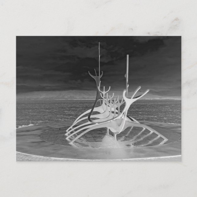 Sun Voyager Skulptur, Island, Umkehrbein B/W Postkarte (Vorderseite)