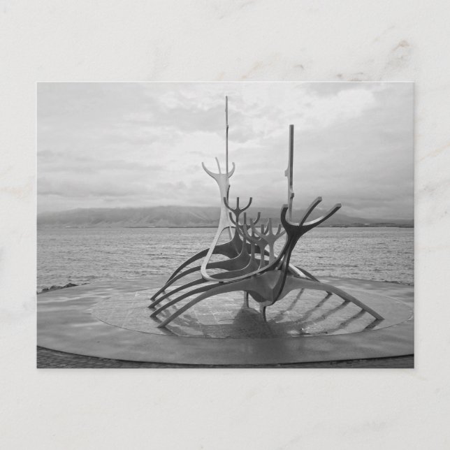 Sun Voyager Skulptur, Reykjavik, Island, B/W Postkarte (Vorderseite)