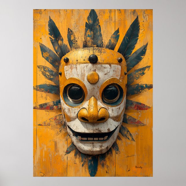 Sun Warrior Mask - mesoamerican Ritual Symbol Poster (Vorne)