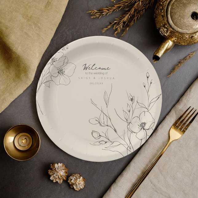 Sun-Washed Garden Wedding Floral Border ID1283 Pappteller (Von Creator hochgeladen)