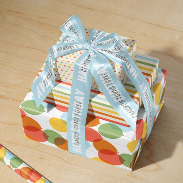 Sun-Washed Natural Colors Mixed Pattern Birthday Geschenkpapier Set (mixed pattern gift wrap set with dots, stripes and colorful birthday balloons in nature inspired)